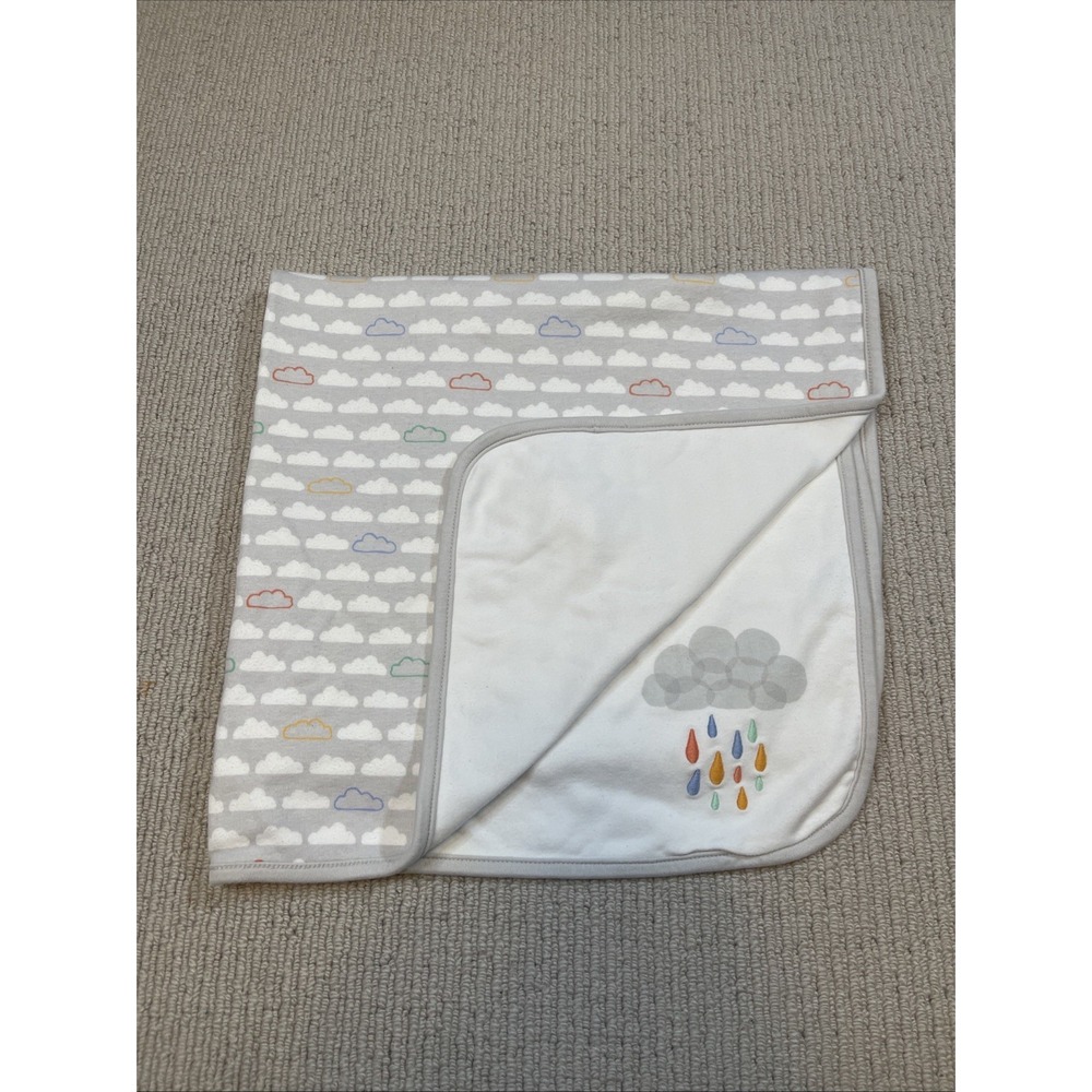 Gymboree Cotton Baby Blanket Rain Clouds 2014 Reversible Gray